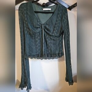 Altar'd State green lace top with tie front